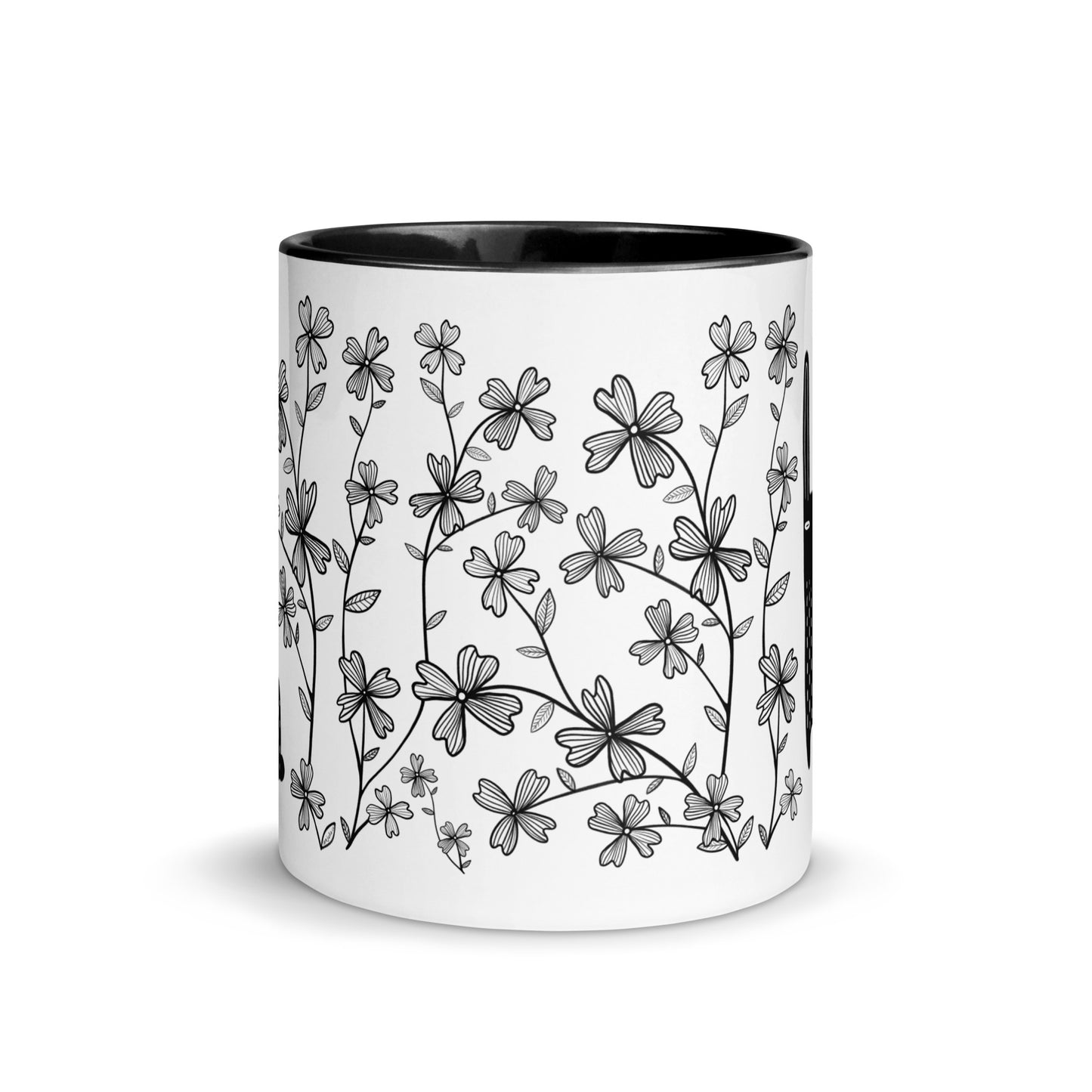 Black Rabbit and Dogwood Flowers Mug