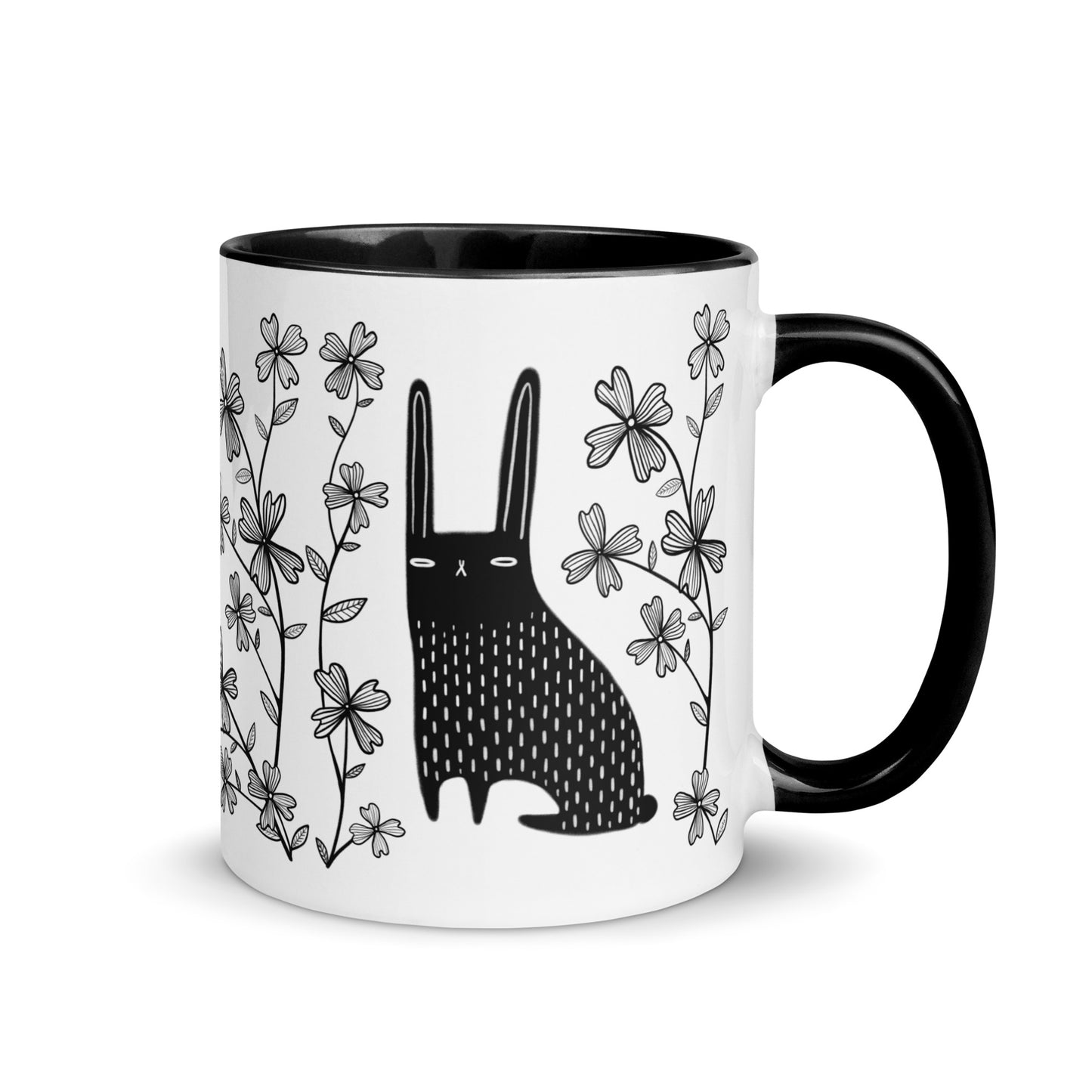 Black Rabbit and Dogwood Flowers Mug