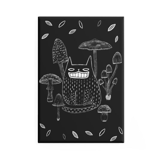 Black Cat and Mushrooms Fridge Magnet