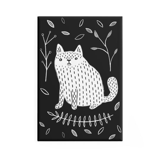 White Cat and Plants Fridge Magnet
