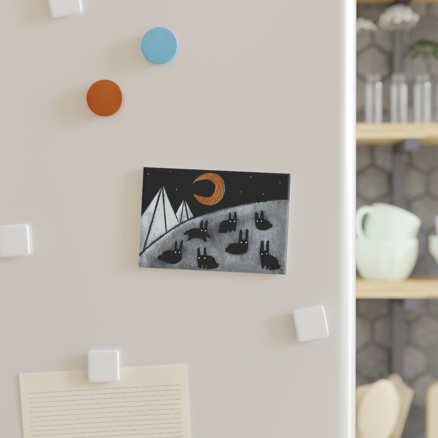 Black Rabbit Moon Fridge Magnet