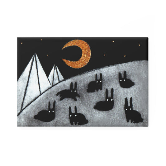 Black Rabbit Moon Fridge Magnet
