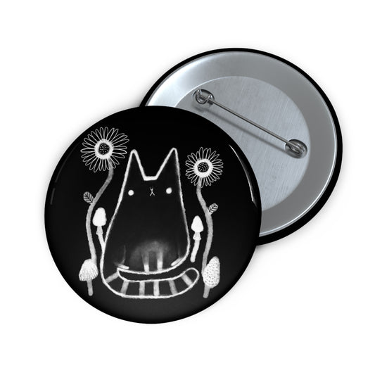 Black Cat and Flowers Button