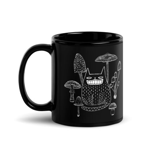 Black Cat and Mushrooms Mug