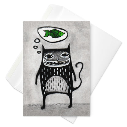 Cat Thinking of Fish Greeting Card