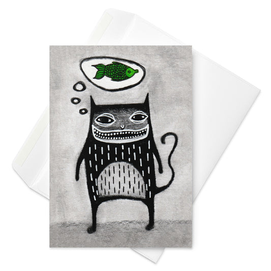Cat Thinking of Fish Greeting Card