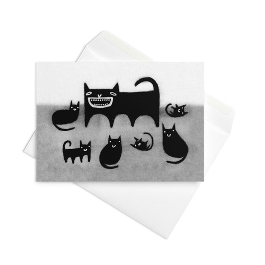 Black Cat and Kittens Greeting Card
