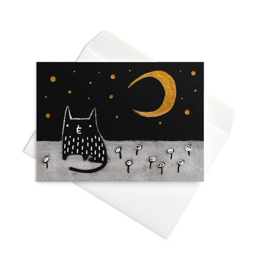 Black Cat Moon Greeting Card