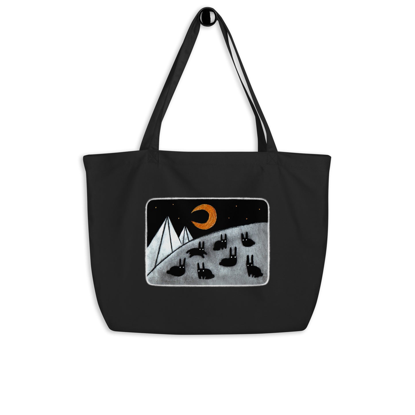 Black Rabbit Moon (Large Cotton Tote Bag)