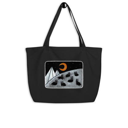 Black Rabbit Moon (Large Cotton Tote Bag)