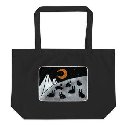 Black Rabbit Moon (Large Cotton Tote Bag)