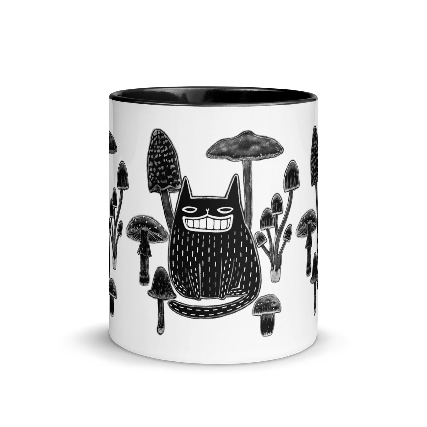 Black Cat and Mushrooms Mug