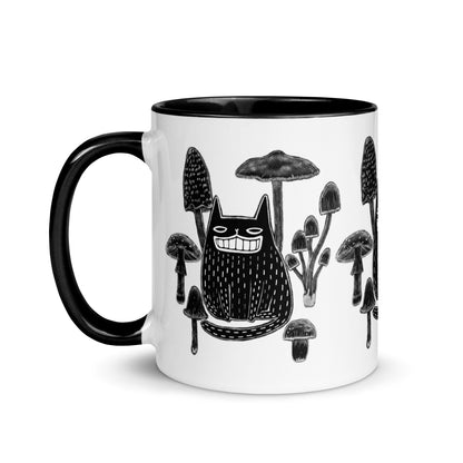 Black Cat and Mushrooms Mug