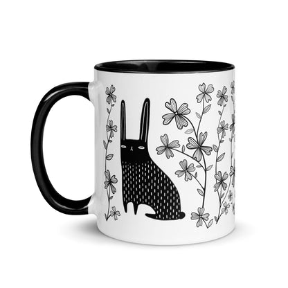 Black Rabbit and Dogwood Flowers Mug