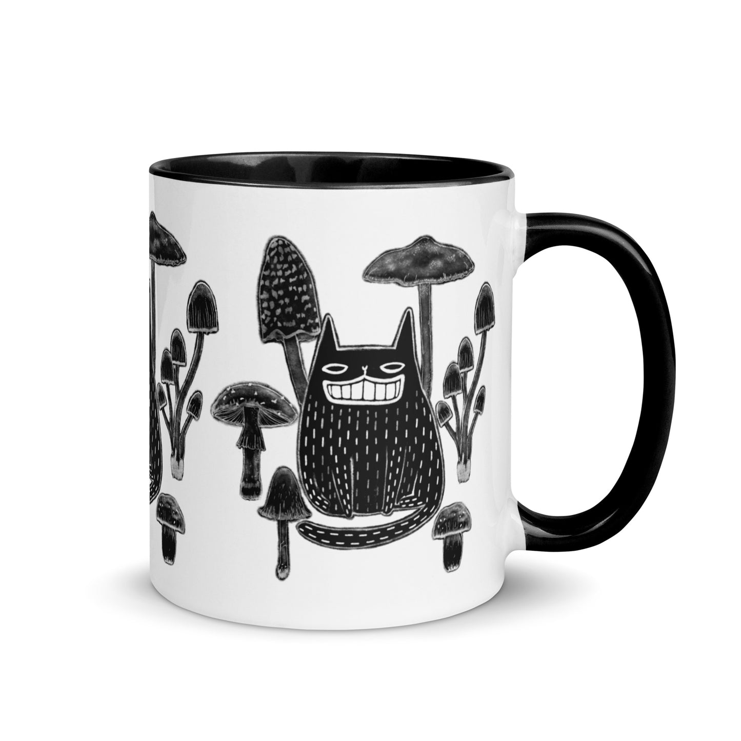 Black Cat and Mushrooms Mug